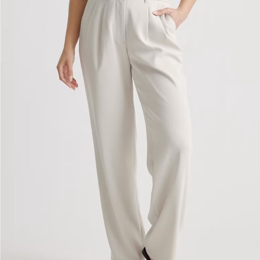 Quince Cream Wide Leg Pants High-Waisted